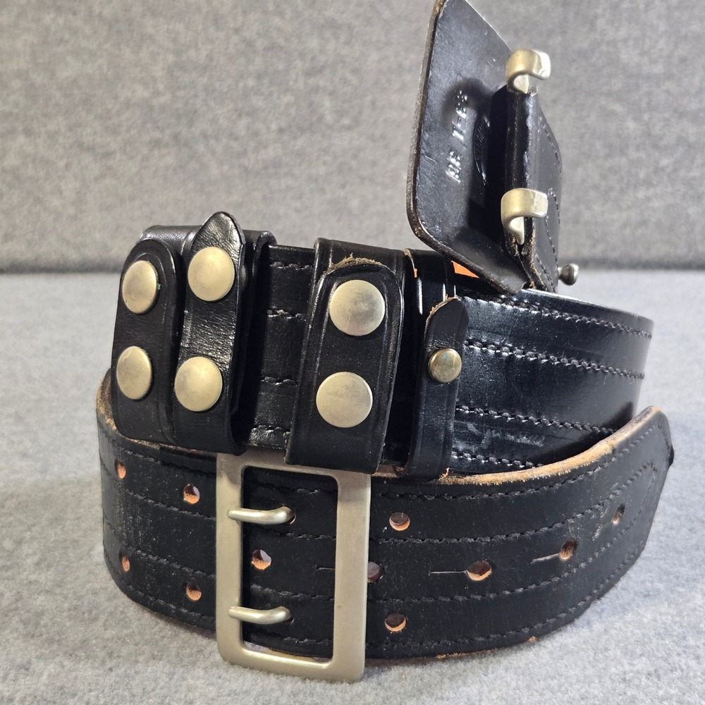 Vntg Black Leather Duty Utility Belt Double Prong Buckle Sz 36 Don Hume Mod 33-1